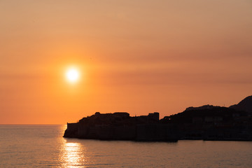 Silhouette sunset view of Dubrovnik Croatia