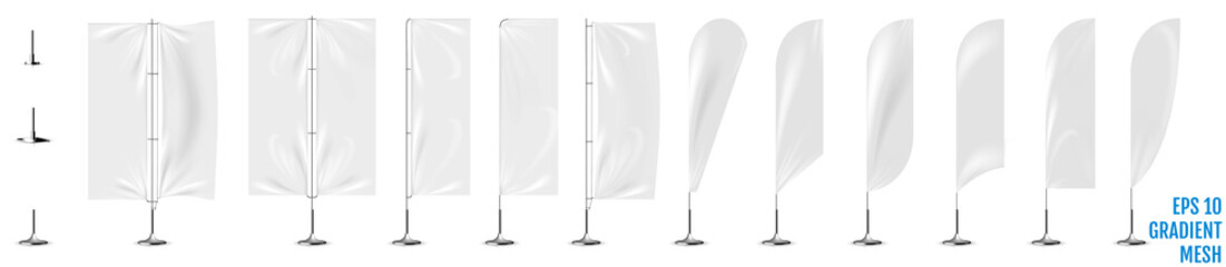 Fototapeta Realistic white banner flags 3d mockup. obraz