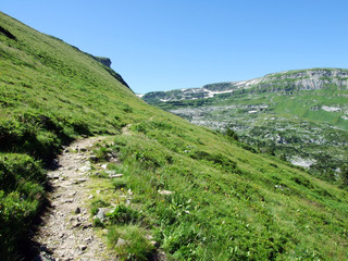 Alpine peak Chäserrugg (Chaserrugg or Chaeserrugg) in the Alviergruppe mountain range - Canton of...