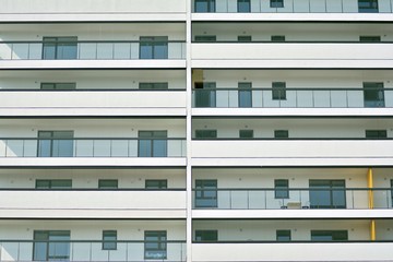 Fototapeta premium Modern european complex of apartment buildings. Fragment of a modern residential apartment building.