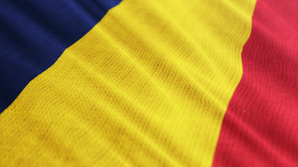 Chad flag is waving 3D illustration. Symbol of Chadian national on fabric cloth 3D rendering in...