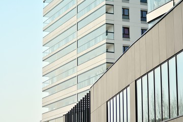 Modern european complex of apartment buildings. Fragment of a modern residential apartment building.