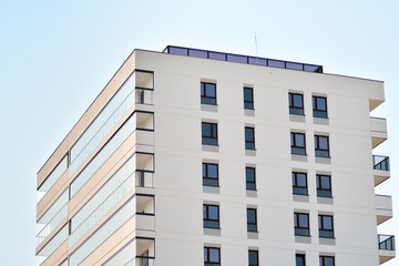 Modern european complex of apartment buildings. Fragment of a modern residential apartment building.