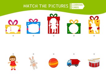 Matching children educational game. Match of gifts. Activity for pre sсhool years kids and toddlers.