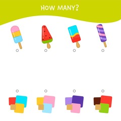 Matching children educational game. Match of ice creams ans colors. Activity for pre sсhool years kids and toddlers.