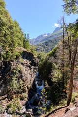 Scene view of Blue River (Río Azul) in a canyon, El Bolsón, Patagonia, Argentina