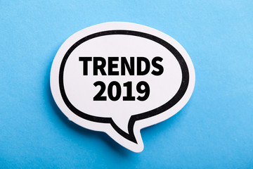 Trends 2019 Speech Bubble Isolated On Blue