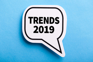 Trends 2019 Speech Bubble Isolated On Blue