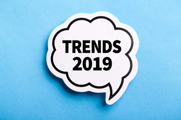Trends 2019 Speech Bubble Isolated On Blue