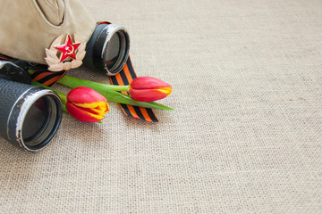 Victory day 9 May or holiday of fatherland defenders card, postcard concept