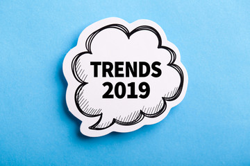 Trends 2019 Speech Bubble Isolated On Blue