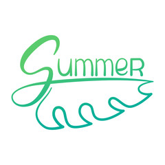 Obraz premium Summer lettering with outline drawn jungle plant monstera