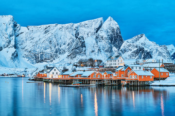 Landscape of Norway lofotens - Sakrisoy before the sunrise