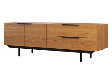 Wooden sideboard with retractable shelves. 3d render