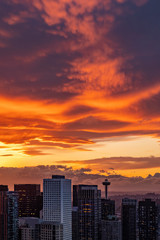 Fototapeta premium Sunset above downtown of Seattle, WA