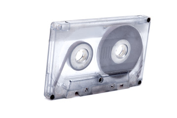 audio cassette tape with magnetic tape for recording and listening to music.