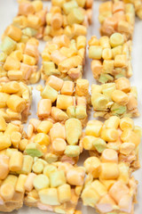 delicious marshmallow rocky road squares covered with butterscotch