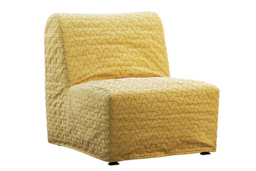 Scandinavian folding chair bed with yellow slipcover. 3d render