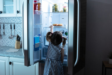 Little Girl Try To Take Muffins From Refrigerator