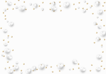 Background with white hearts and round beads.