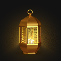 Gold vintage lanterns. Arabic shining lamps.