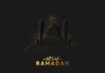 Ramadan vector background. paper cut effect surrounds the glitter of golden sand.