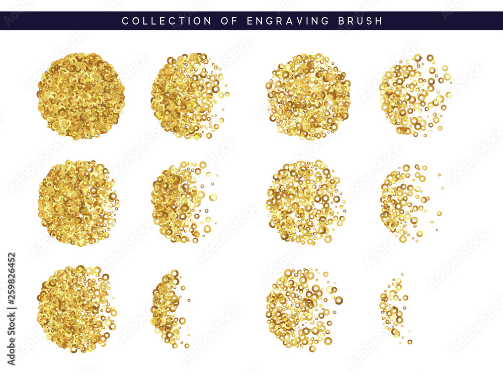 Poster gold sequins texture. set brush stipple pattern for design
