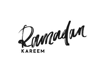 Ramadan Kareem manuscript handwriting. Text black Lettering calligraphy