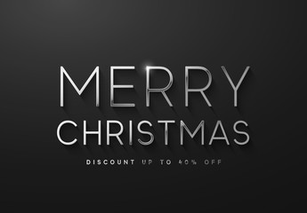 Merry Christmas sale banner, poster, logo silver color on black background.
