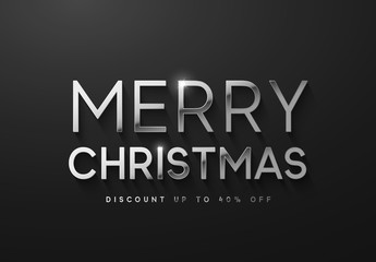 Merry Christmas sale banner, poster, logo silver color on black background.