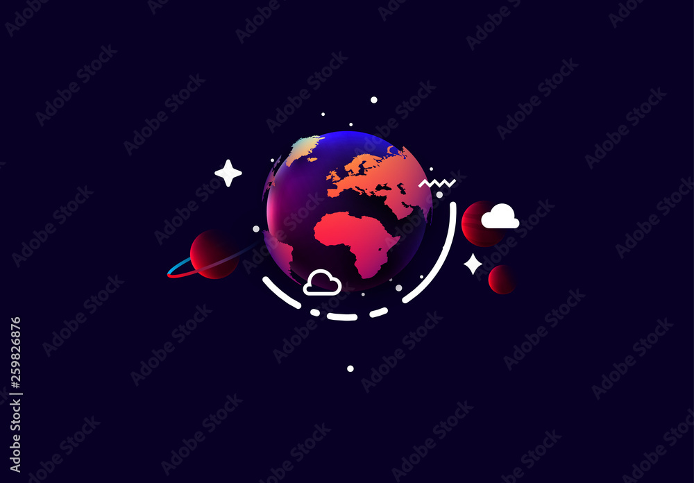 Poster earth planet realistic 3d, abstract background with comets and asteroids