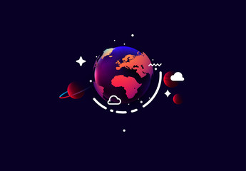 Earth planet realistic 3D, abstract background with comets and asteroids