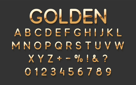 Luxury Golden Font. Elegant Delicate Gold Letters And Numbers