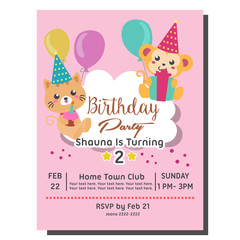2nd birthday party invitation card with cute cat monkey