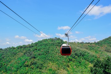 The cable car sends people up the mountain. Songkhla Province, Southern Thailand. 
