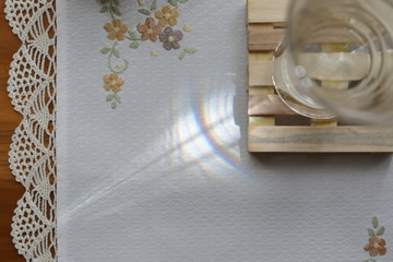 tablecloth napery with flower pattern on table breakfast