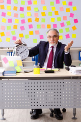 Aged man employee in conflicting priorities concept 