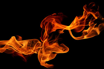 movement of fire flames isolated on black background.