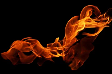 Deurstickers beweging van vuur vlammen geïsoleerd op zwarte achtergrond. © modify260