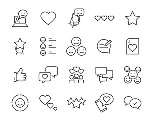 set of communication icons, such as chat, feedback, emotion, review