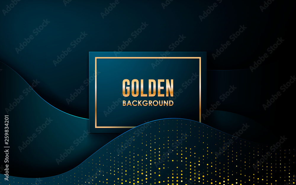 Poster dark abstract background with blue wave overlap layers. realistic dimension rectangle shape with gol