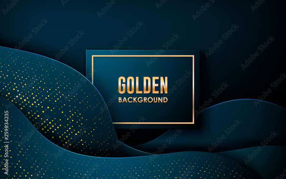 Fototapete dark abstract background with blue wave overlap layers. realistic dimension rectangle shape with gol