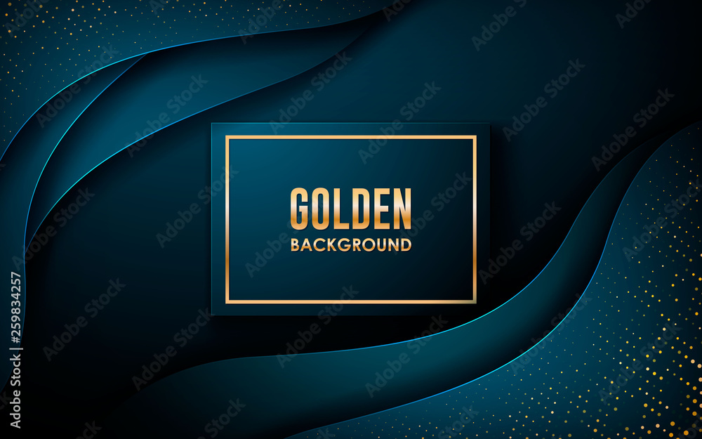 Poster dark abstract background with blue wave overlap layers. realistic dimension rectangle shape with gol