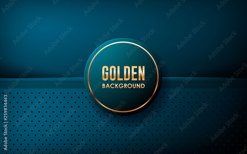 Poster modern blue overlap background vector. realistic overlap textured layer with golden list on circle s