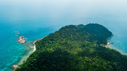 Travel destination in summer. Aerial view of a beautiful beach in Malaysia: Pulau Perhentian Kecil