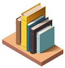 Books on wall bookshelf isometric 3d icon illustration