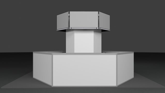 3d render hexagon reseption stand. Mockup. Empty template