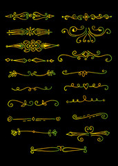 Hand Drawn set of doodle design elements, ornament with gradient colour