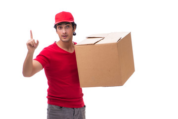 Young male courier with box 