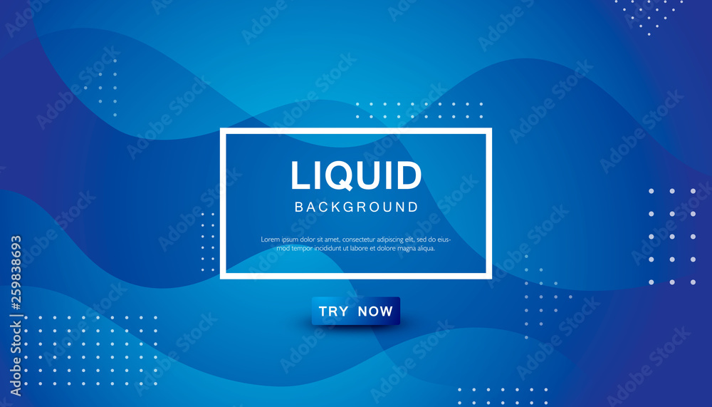 Poster blue liquid color background. dynamic textured geometric element design with dots decoration. modern